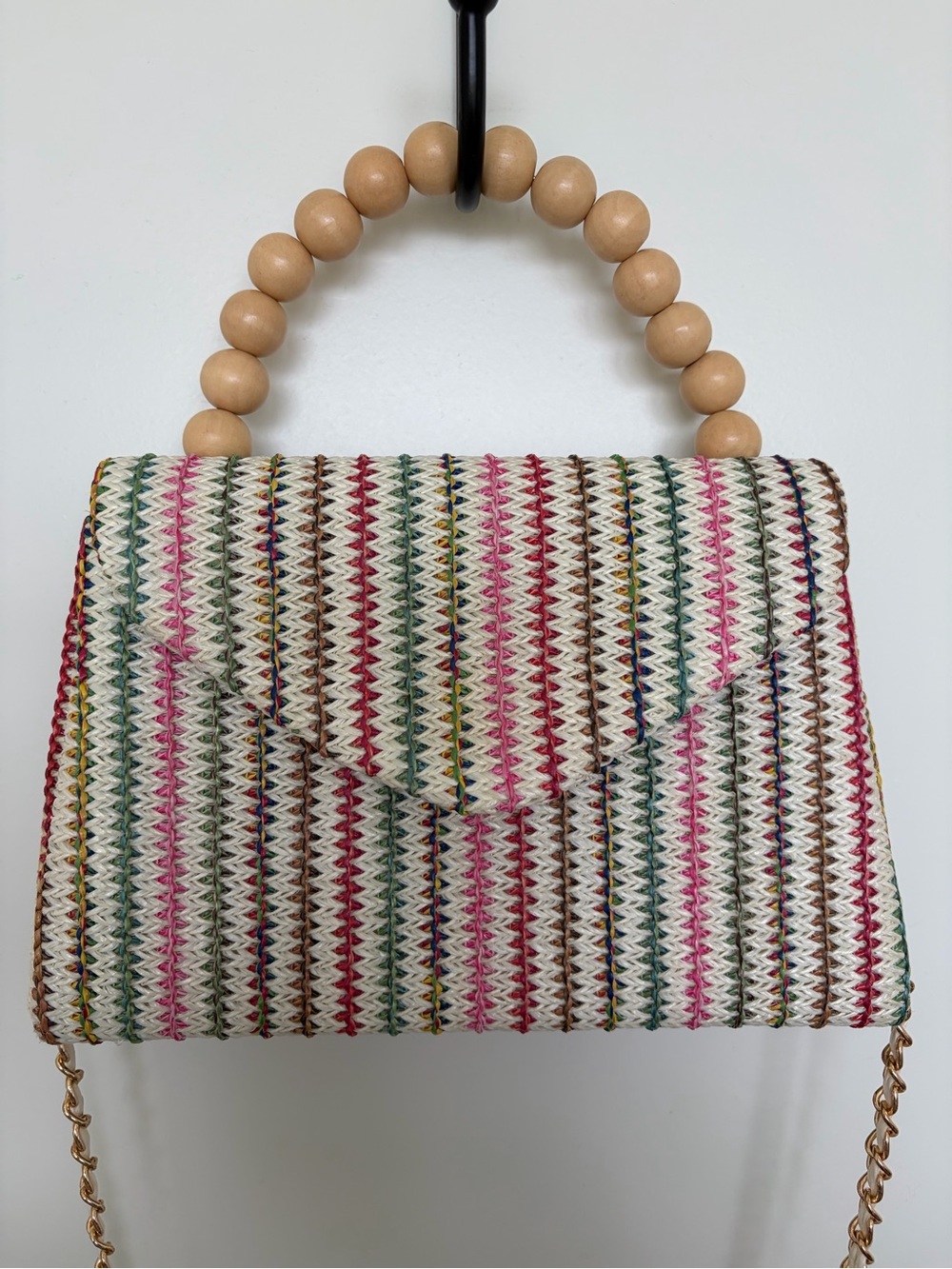 Woven Multicolor Bead-Handle Crossbody Bag - Picture 2 of 4